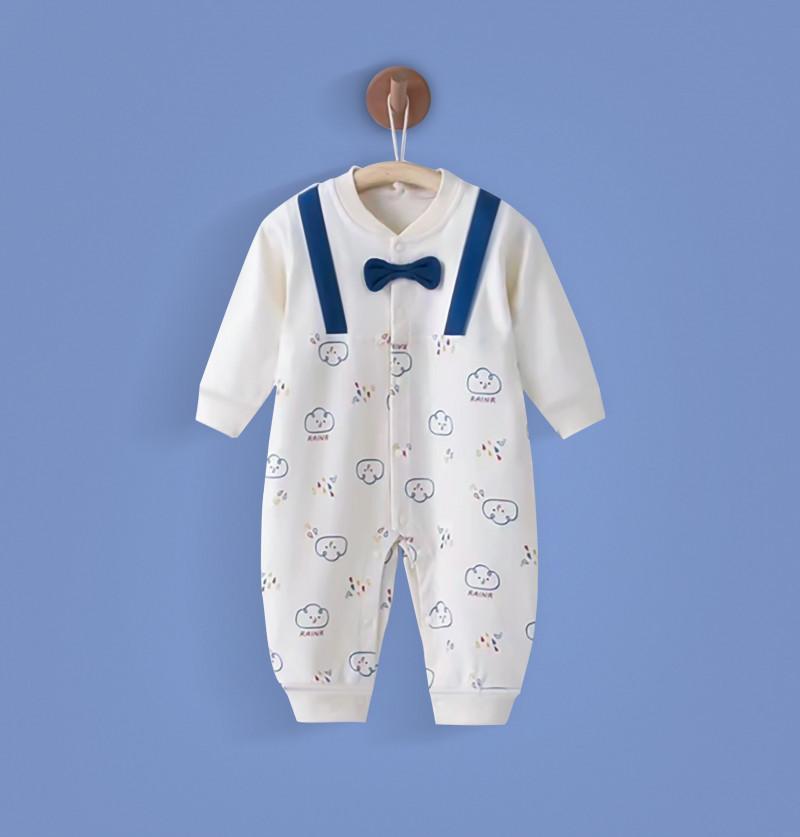 Stylish Party Dress Soft Rompers for Infants and Newborn Baby Full Length - Blue & White