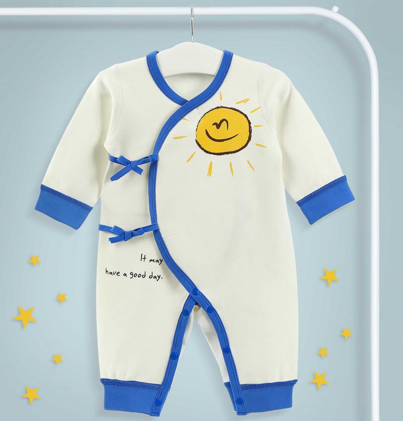 Bamboo Cotton Organic Onesies Romper Smiling Sun for Newborn and Infant - Blue & White