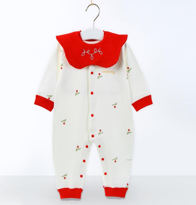 Navy Collar Detachable Bib with Soft Bamboo Cotton Onesies Romper for Newborn - Red