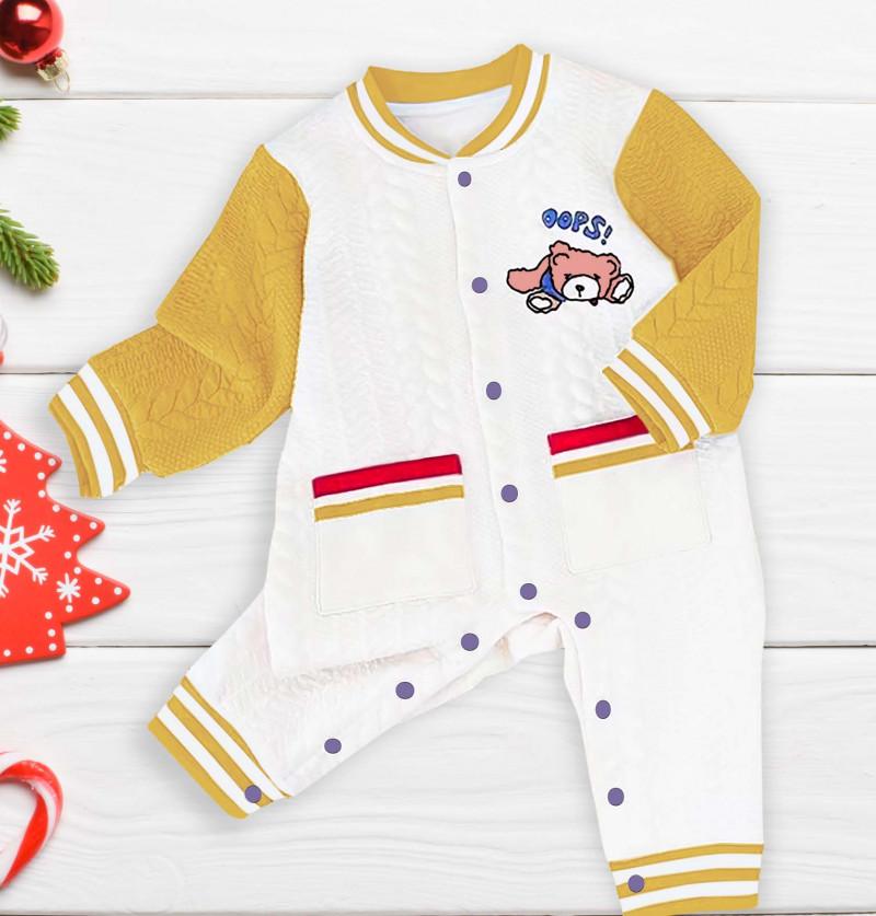 Sports Winter Wear Sweater Romper and Onesies for Newborn and Infant Baby - Yellow