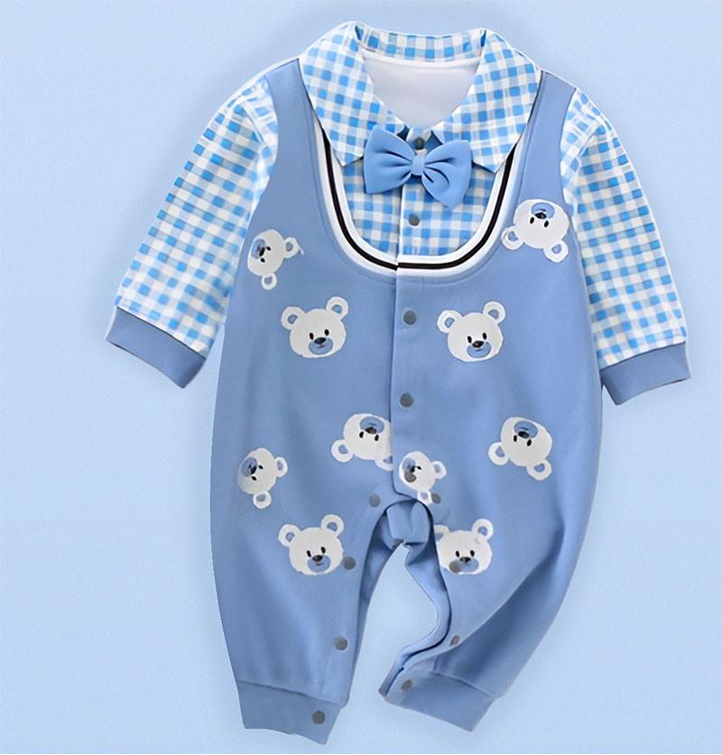 Winter Wear Thick Blanket Sweater Romper and Onesies with Attached Bow Jumper Look for Newborn and Infant Baby - Blue