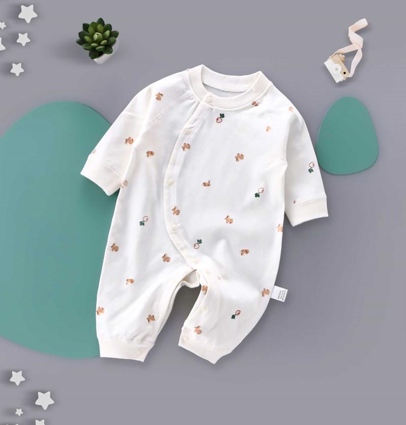 Bunny & Carrot Print Soft Rompers and Onesies for Newborns - Off White