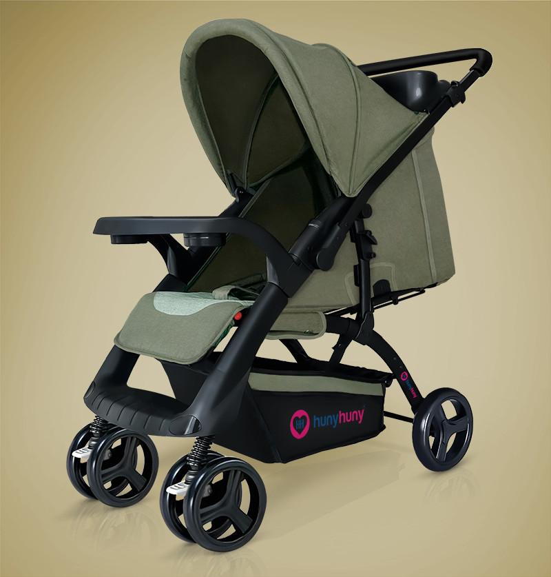 Travel in Style Stroller Pram with Detachable Double Food Tray - Military Green