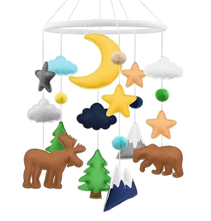 Baby Cot Mobile / Baby Crib Hanging / Baby Nursery Decor - Snow Mountain & Reindeer
