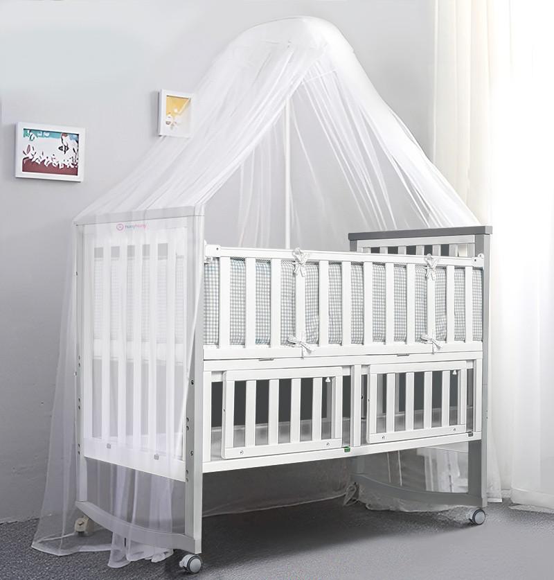 Pinewood Multifunctional Baby Bed Crib Rocking Cot- with Mosquito Net & Adjustable Stand