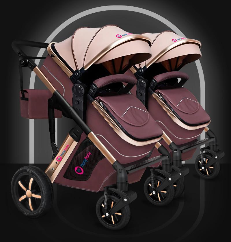 Twins Stroller Pram Detachable-Z Fold-Khakhi -High Ground Clearance