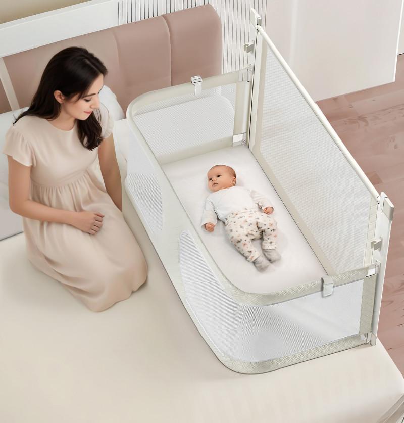 HunyHuny SnugStay 2-in-1 Baby Nest Duoguard Bed Rail Co-Sleeper Guard - Milky White