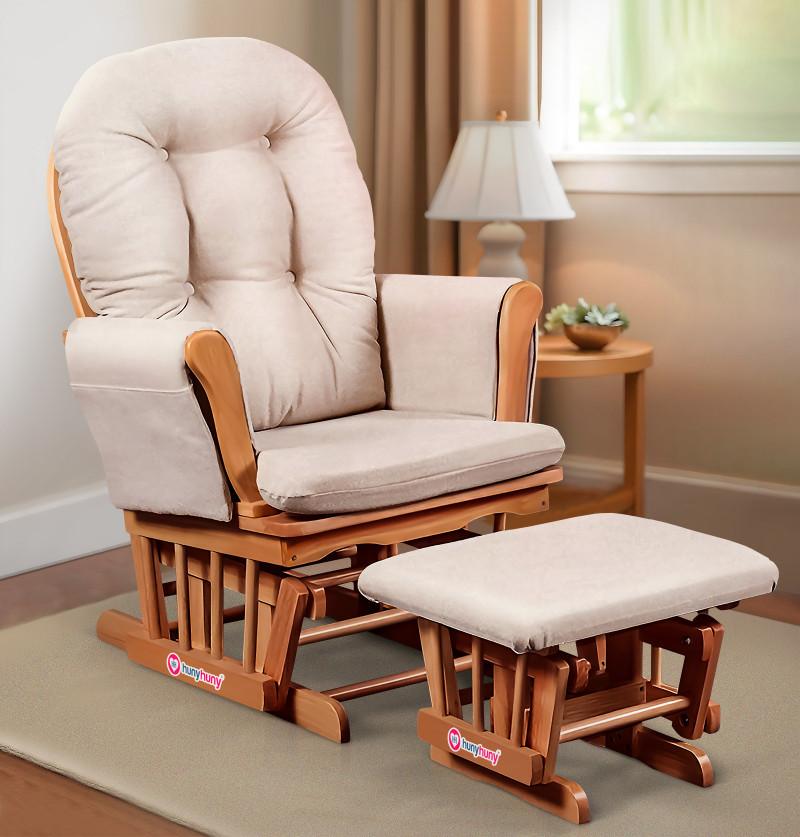 HunyHuny Premium Rocking Glider Nursing Armchair & Ottoman Footstool Set in Beige Colour