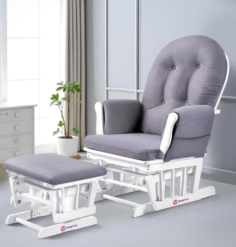 HunyHuny Premium Rocking Glider Nursing Armchair & Ottoman Footstool Set in Grey Colour