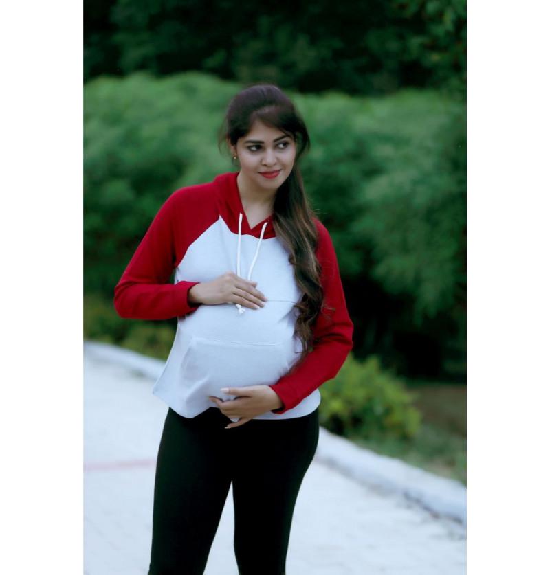 HunyHuny Feeding Friendly Grey and Maroon Maternity Clothes Online India