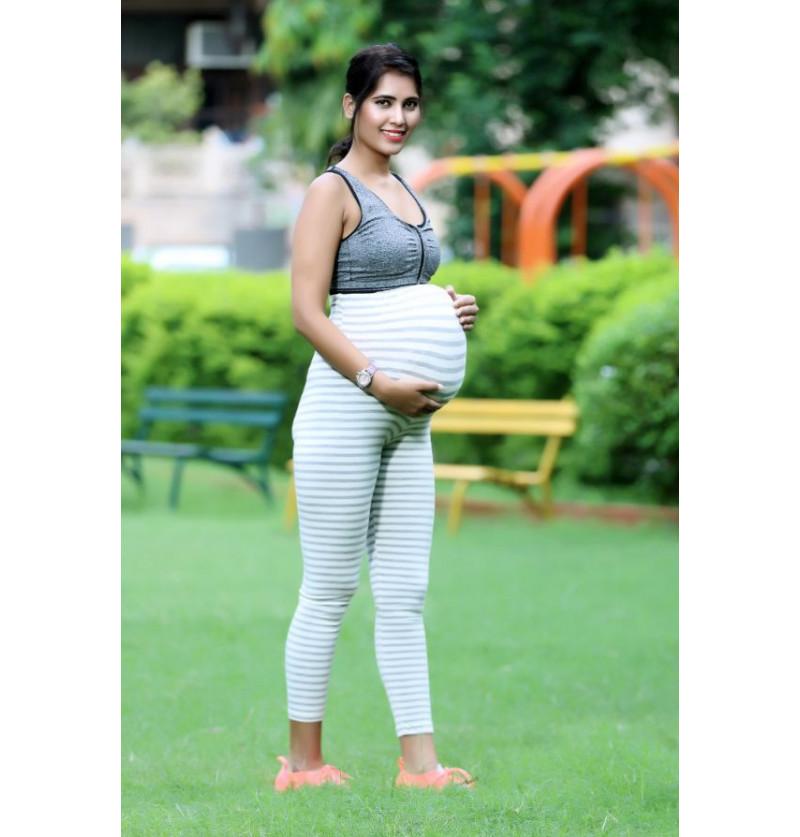HunyHuny High Waist Off White Strips Maternity Clothes Online India