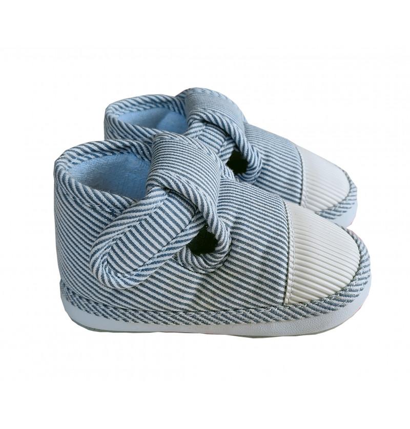 HunyHuny Light Blue and White Strips Canvas Shoes for Infants