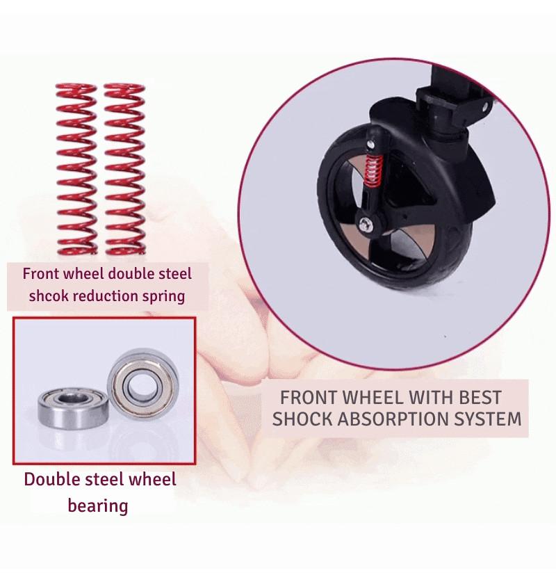 newborn stroller wheels with double spring to reduce jerks and bumps