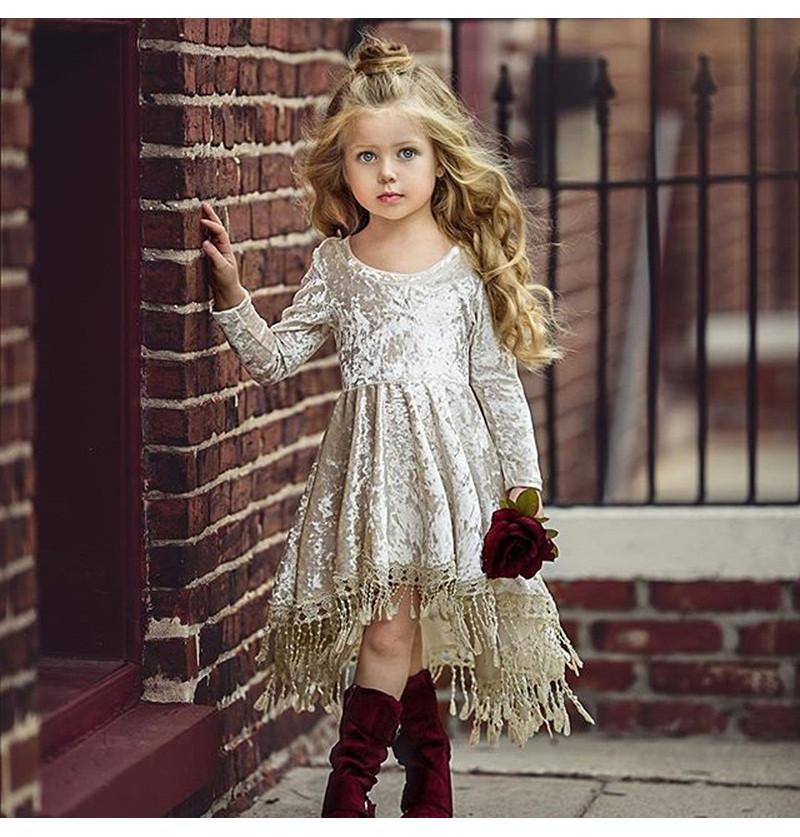 Floral Lace Top Long Sleeves Girls Elegant White Gown  Chubibi