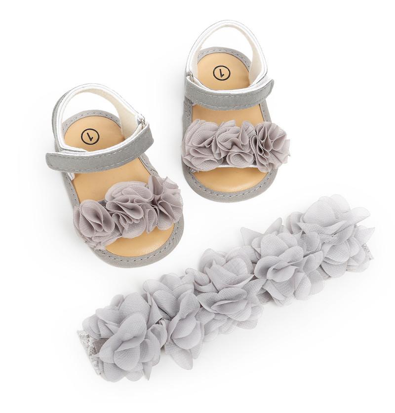 Baby Girl Head Band and Matching Shoe Set - Silver Grey