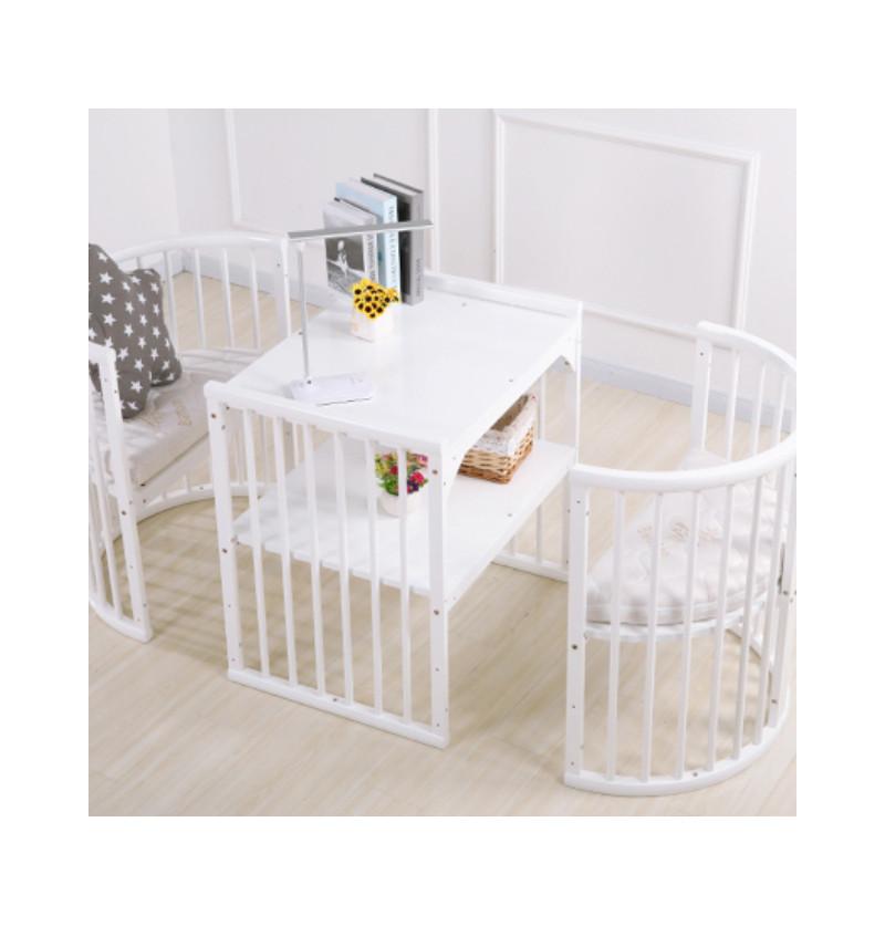 infant cribs that are oval in shape come in amazing multiuse apart from bed can be converted into 2 chair and a table