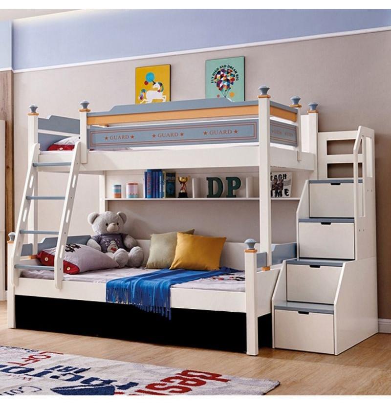 3 in 1 Twin Bunk Bed for Kids with Storage Steps and 2 Mattresses - Blue