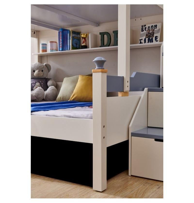 Twin Bunk Bed For Kids With Steps, Blue Bunk Beds With Drawers