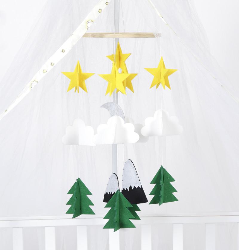 Baby Cot Mobile / Baby Crib Hanging / Baby Nursery Decor - Stars and Trees