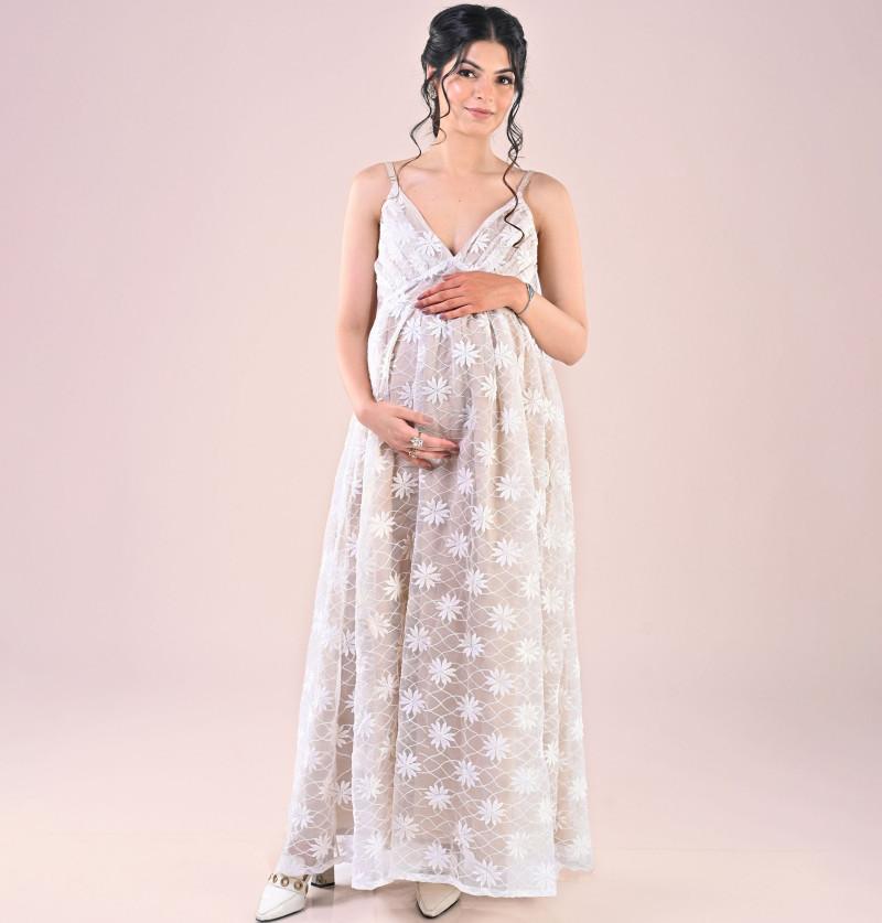 Boho Maternity Dress White Maternity Photoshoot Dress Empire Waist B