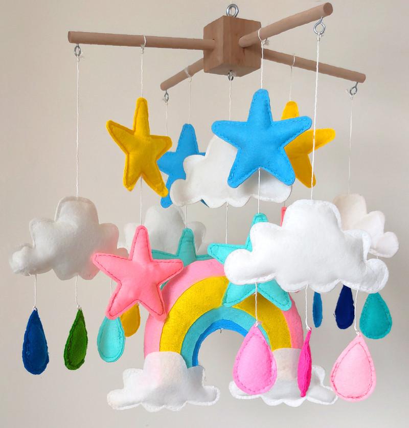Baby Cot Mobile / Baby Crib Hanging / Baby Nursery Decor - Rainbow World