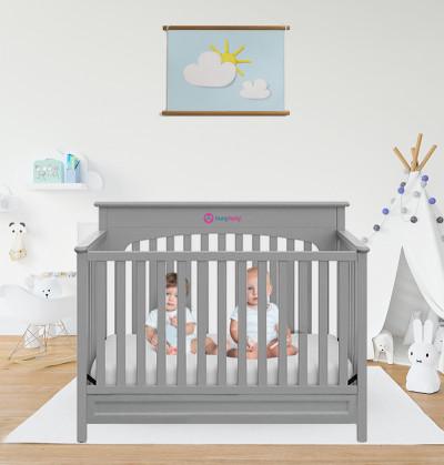 crib bed in grey color gives stylish look to a baby nursery