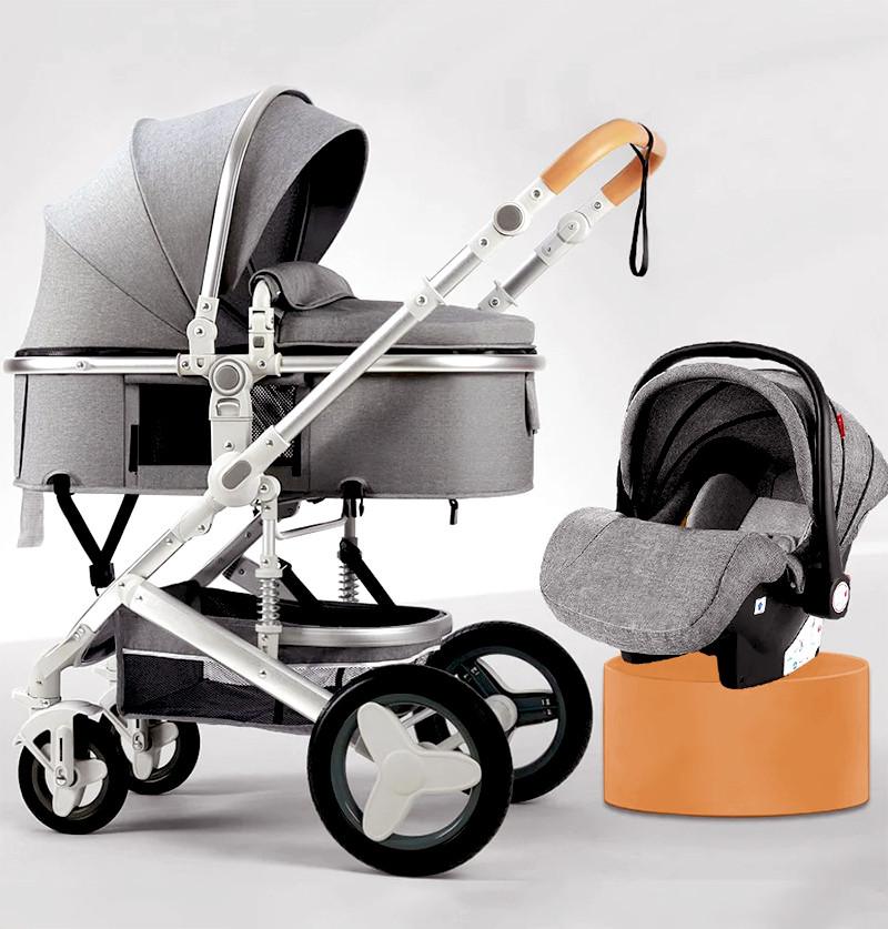3 in 1 HunyHuny Stylish Stroller Pram Travel System with Car Seat - Grey