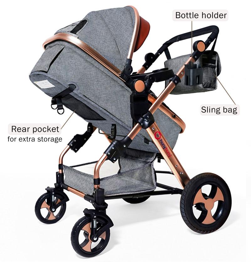 best Pram in India with rear pocket for extra storage space mom sling bag and baby bottle holder