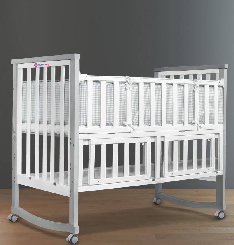 Pinewood Multifunctional Baby Bed Crib Rocking Cot- with Mosquito Net & Adjustable Stand