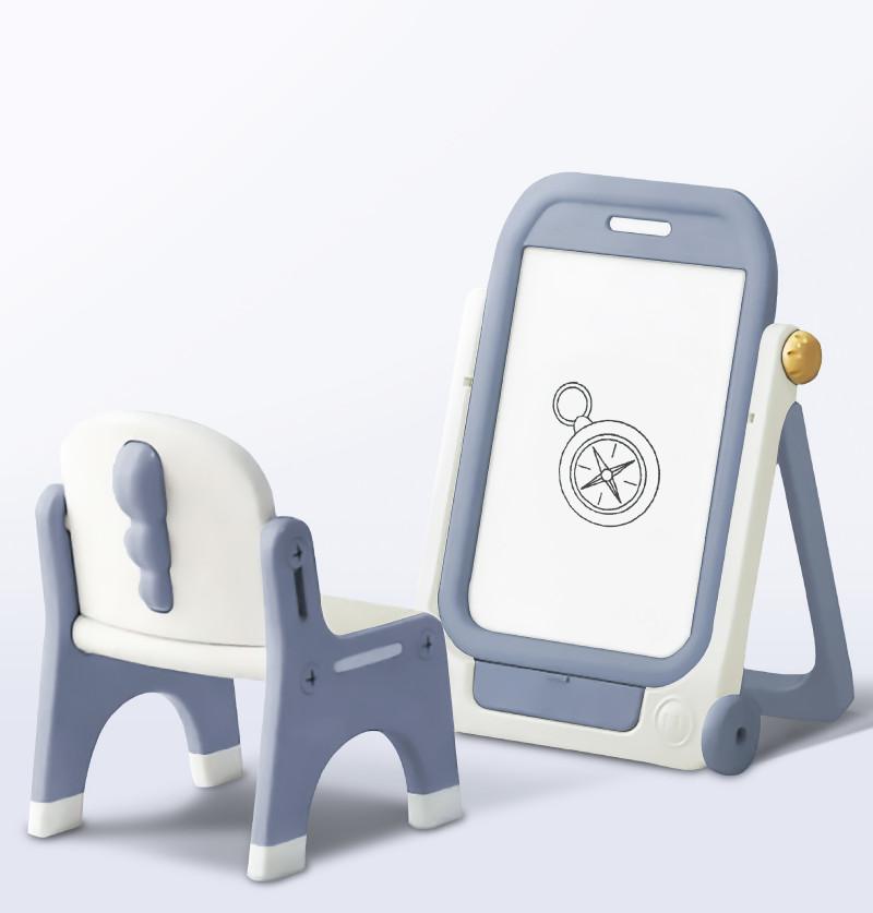 Kids Activity Learning Easel Board and Chair Set - Grey & White