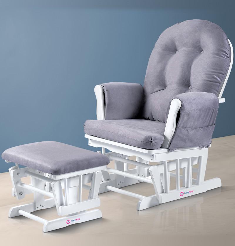 HunyHuny Premium Rocking Glider Nursing Armchair & Ottoman Footstool Set in Grey Colour