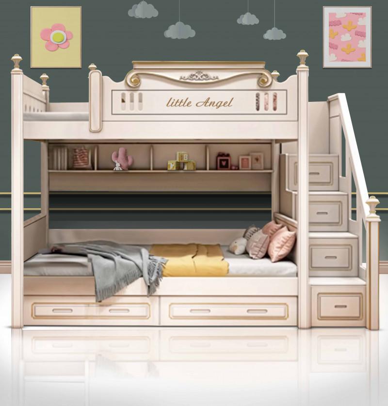 HunyHuny Twin Bunk Bed for Kids with Storage, Steps and Drawers- Royal Edit