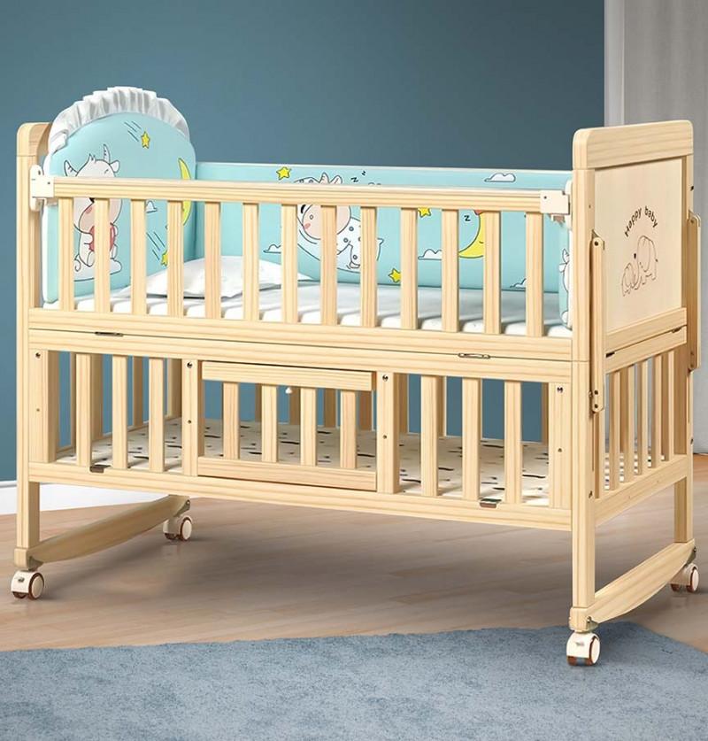 12 in 1 Pinewood Baby Bed Crib Rocking Cot- with Mosquito Net & Adjustable Stand