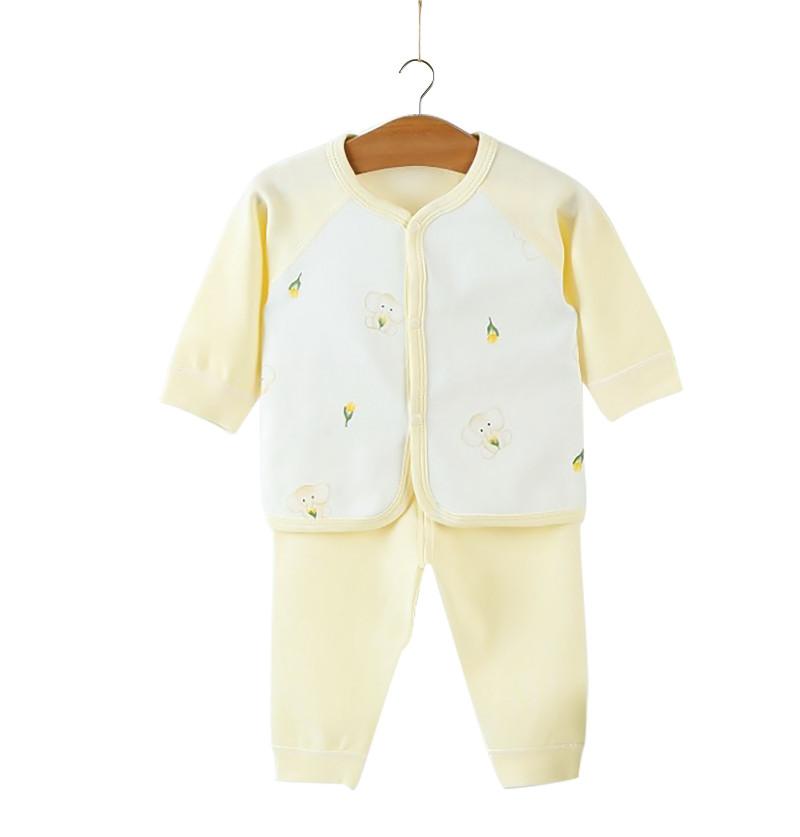 Baby Elephant Full Sleeves Organic Cotton Winter Pant and Shirt Set for Newborn Baby - Yellow