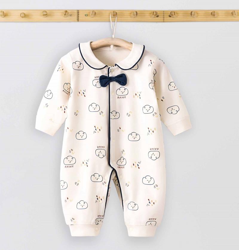 Party Romper with Stylish Bow and Collar Soft Onesies for Infants and Newborn Baby - Blue & White